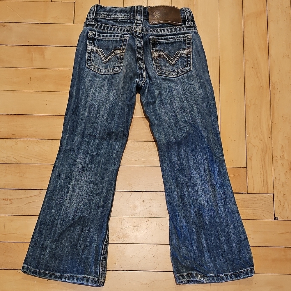 Blue Bootcut Jeans with Distressed Details